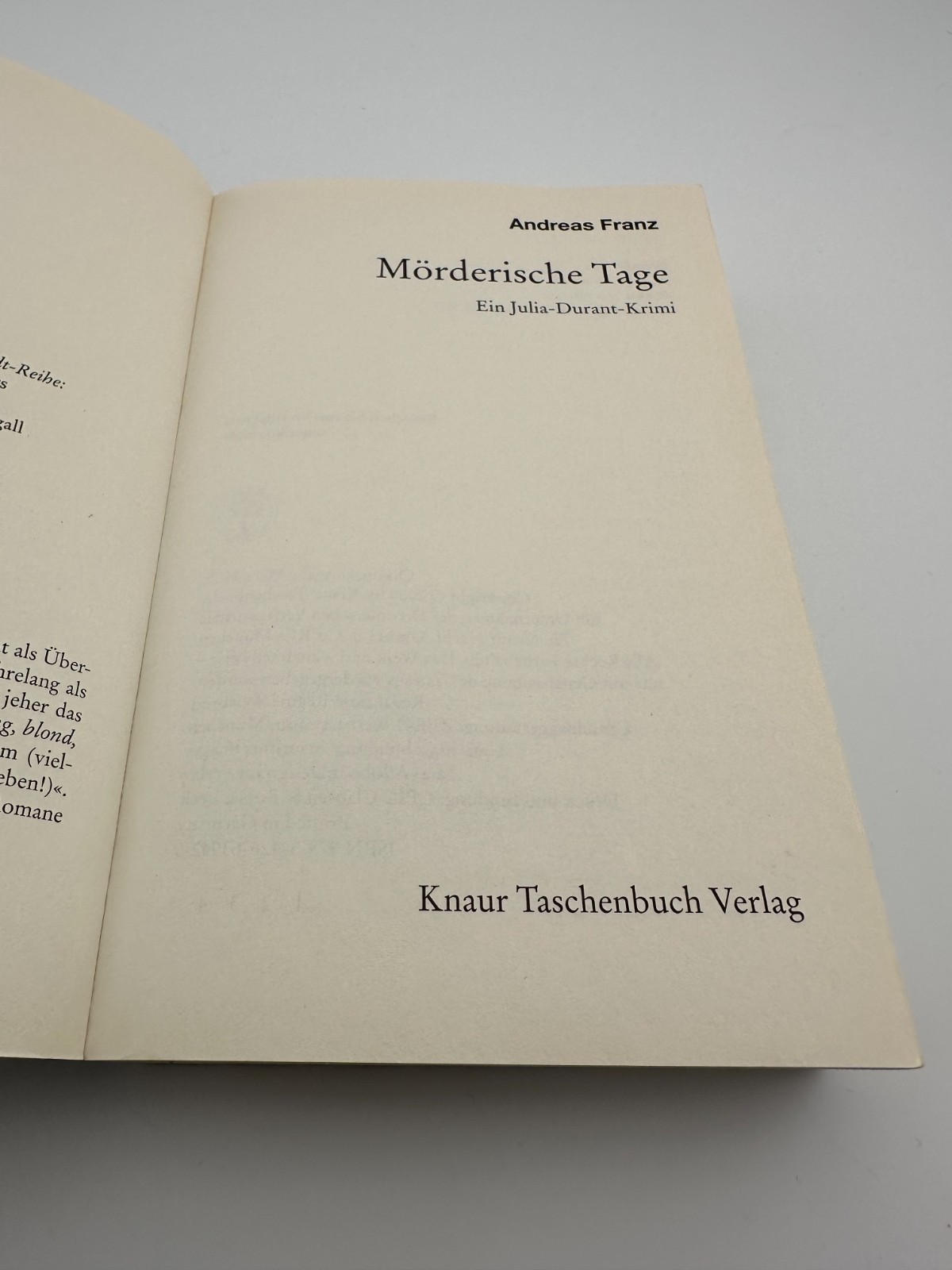 Andreas Franz Mörderische Tage Knaur Taschenbuch German