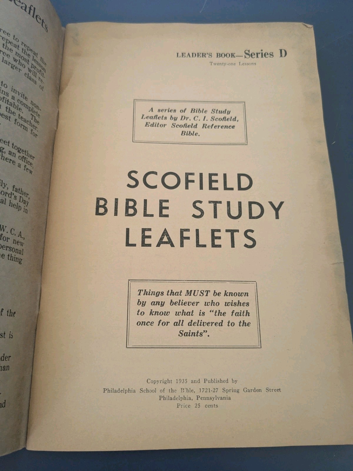Scofield Bible Study Leaflets Leaders Book Series A, B, C, D, 1935