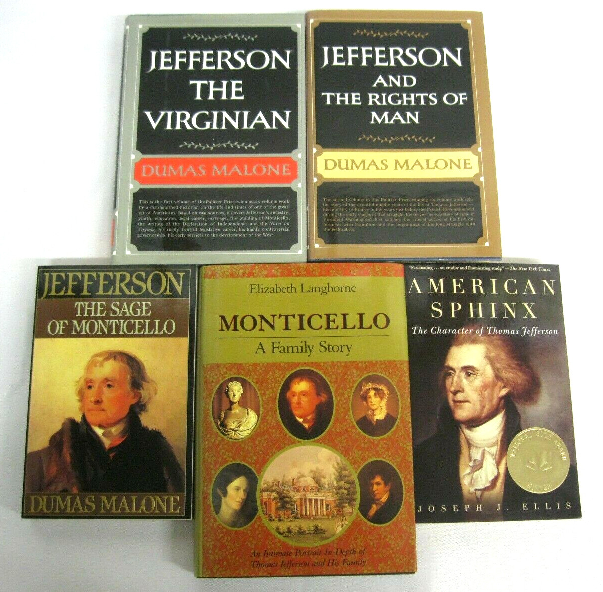 Thomas Jefferson 5 Books Dumas Malone Montecello American Sphinx Rights of Man