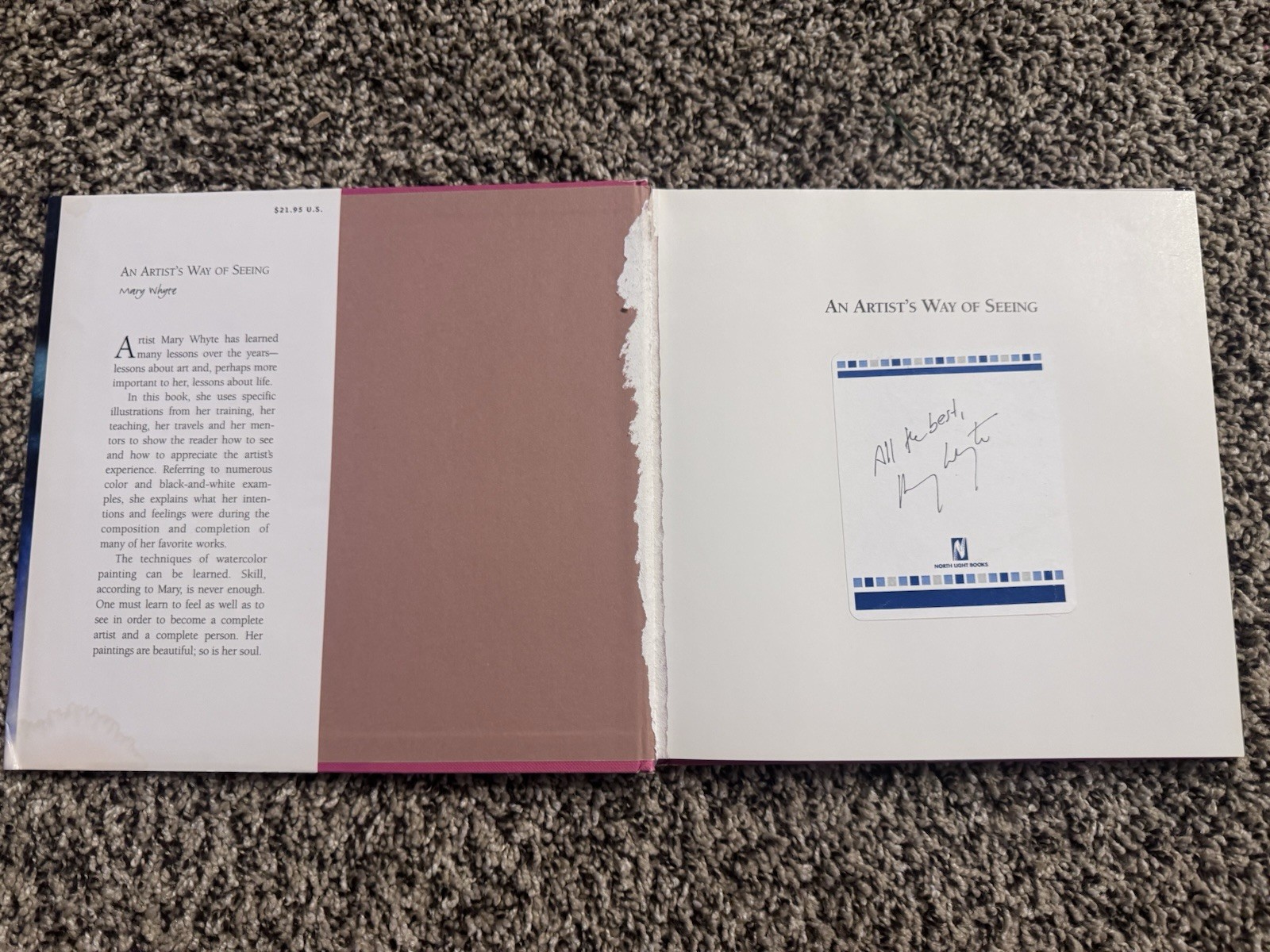 An Artist Way Of Seeing. Mary Whyte Signed/Inscribed First Edition Hardcopy. ￼