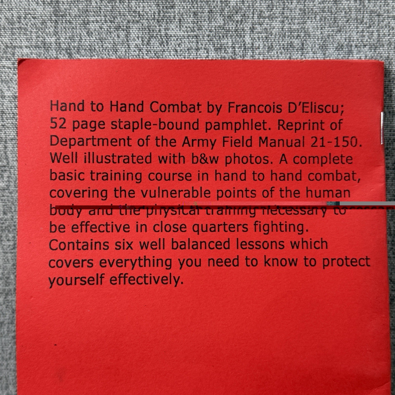 Original Hand to Hand Combat by Francois D’Eliscu Last Word Press Pamphlet Book