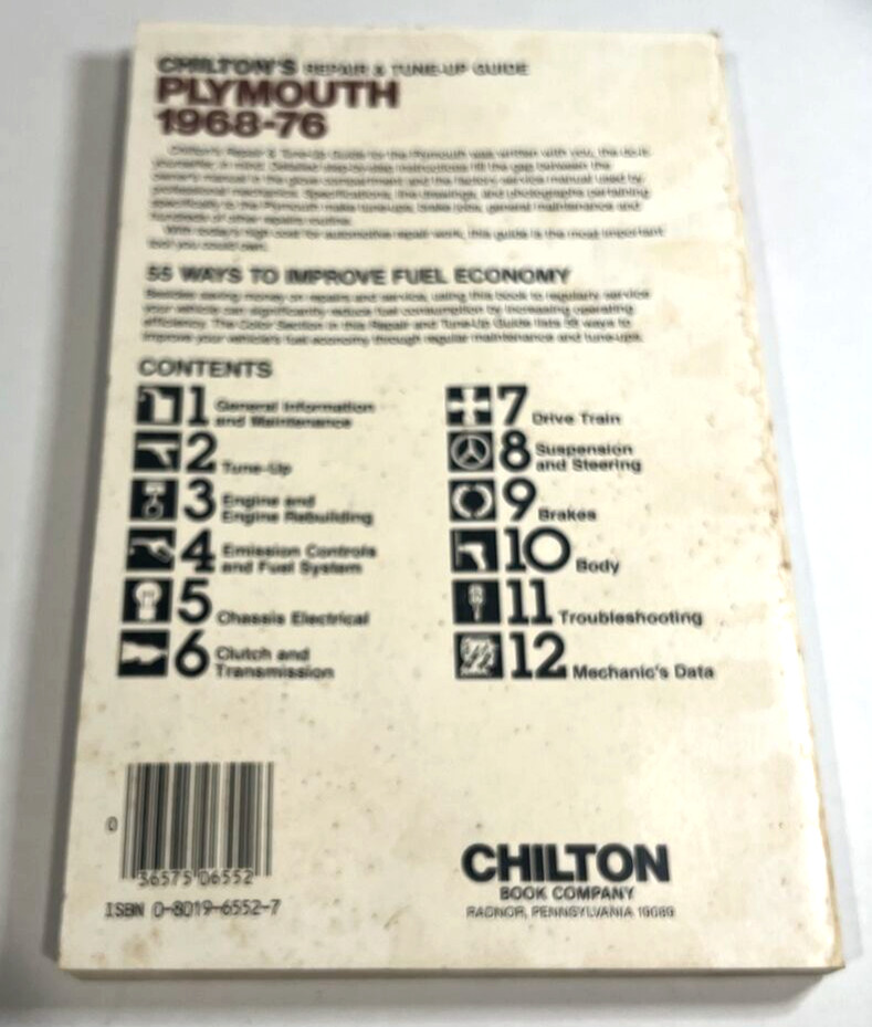 Chilton 6522 Plymouth 1968-1976 Repair & Tune-Up Manual