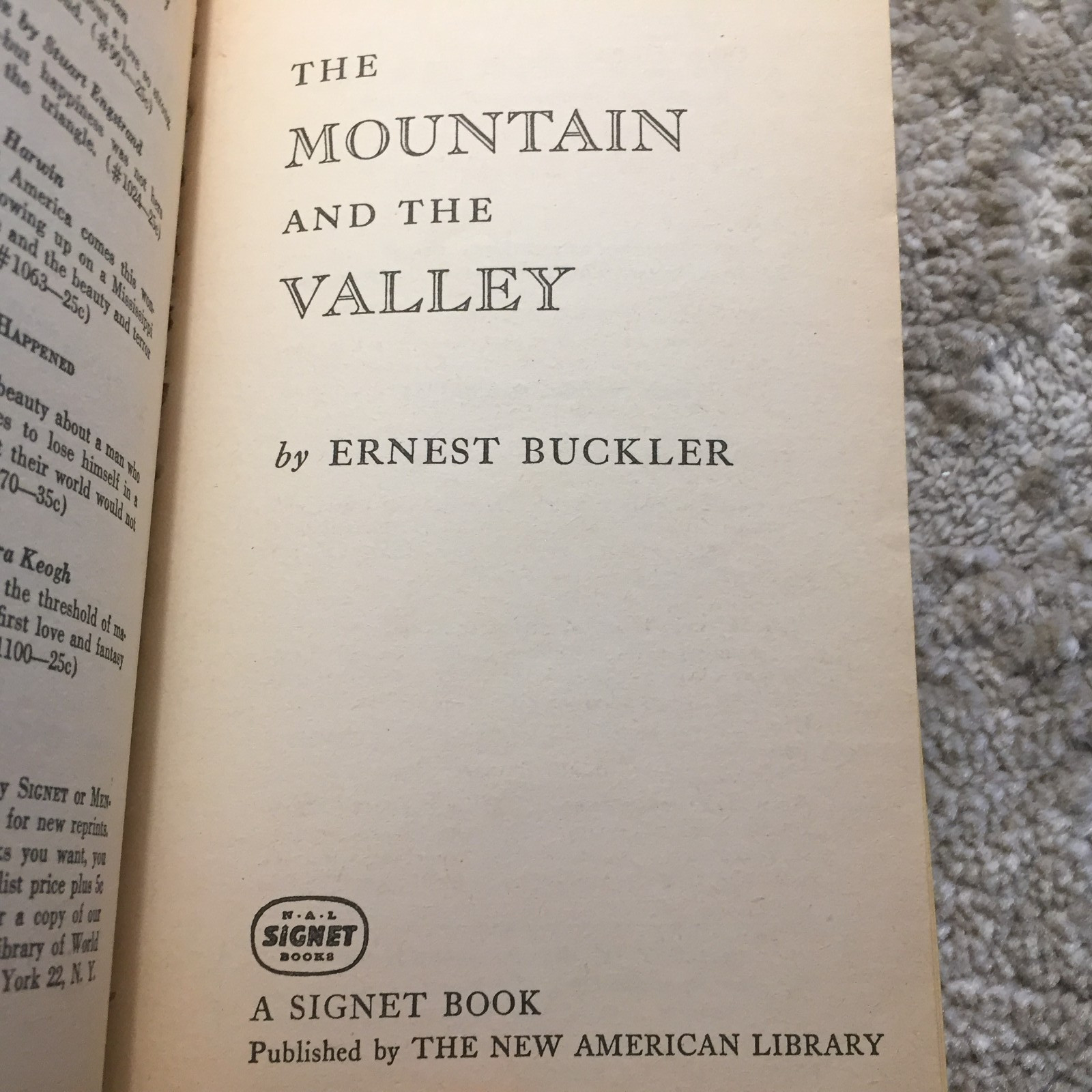The Mountain And The Valley Ernest Buckler 1954 Signet Giant Coming Of Age Book