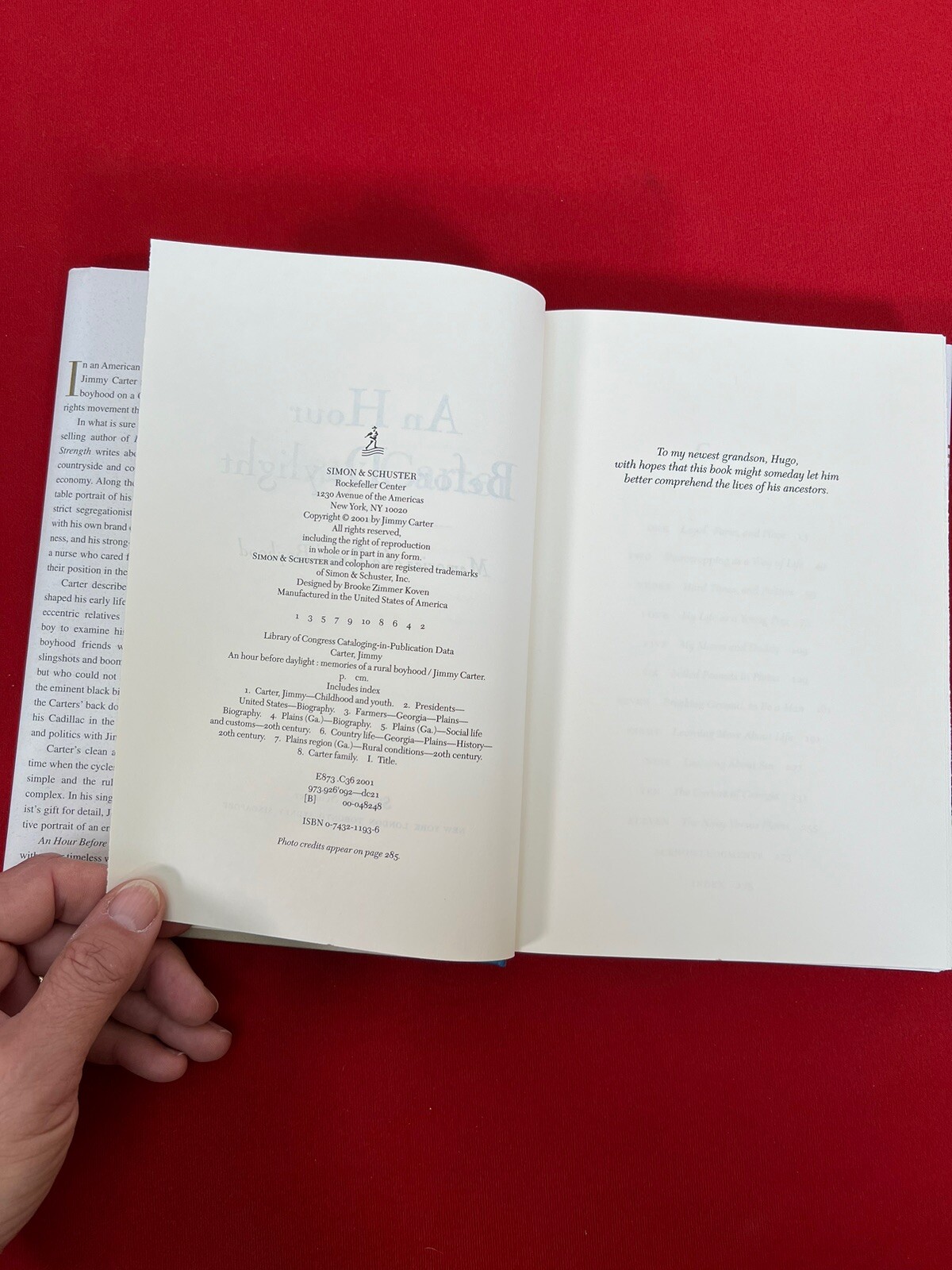 Jimmy Carter SIGNED ‚An Hour Before Daylight: Memories of a Rural Boyhood‘ 2001