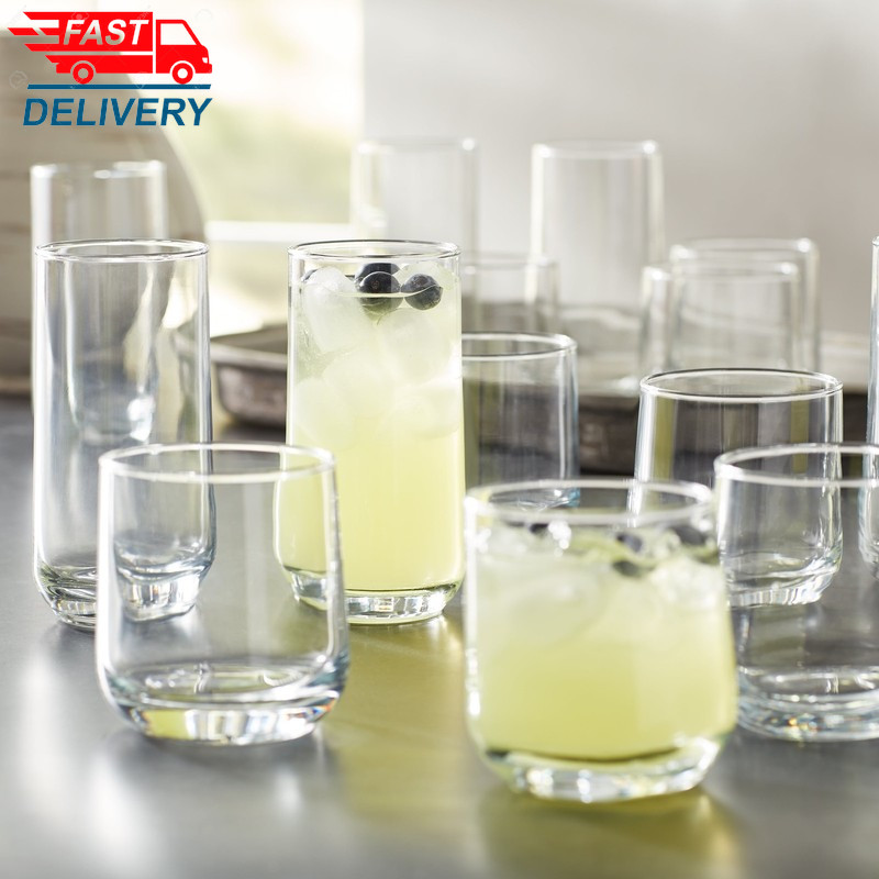 Josie Mixed Size Glass Drinkware, Set of 16