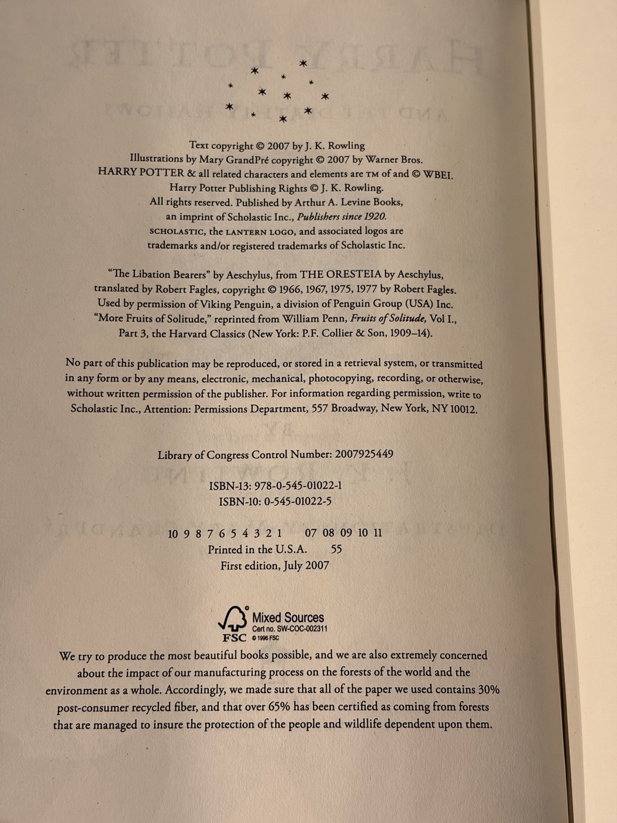 Rare 1st Edition & 1st Print With Errors: Harry Potter And The Deathly Hallows
