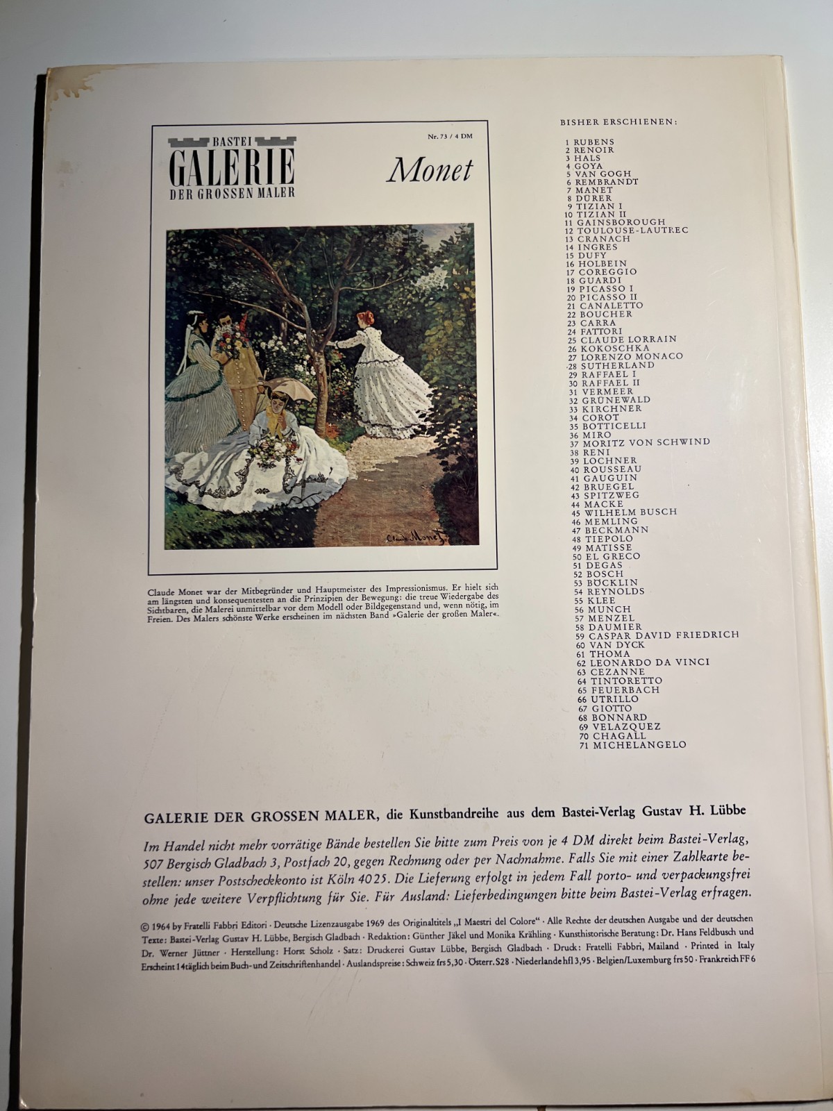 BASTEI GALERIE DER GROSSEN MALER Nr. 72 / 4 DM CORINTH