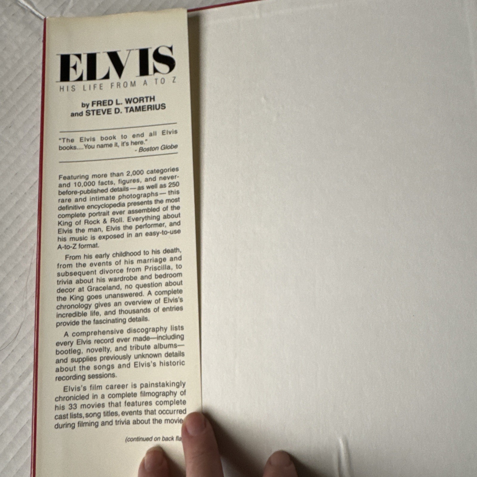 „Elvis His Life From A to Z“ Hardcover 620 pages By Fred Worth Steve Tamerius