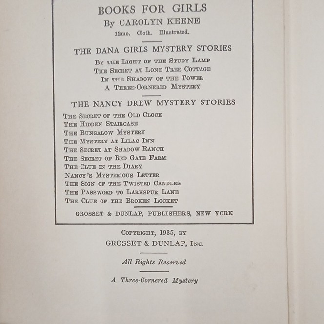 Nancy Drew: A Three-Cornered Mystery by Carolyn Keene HC Illustrated 1935