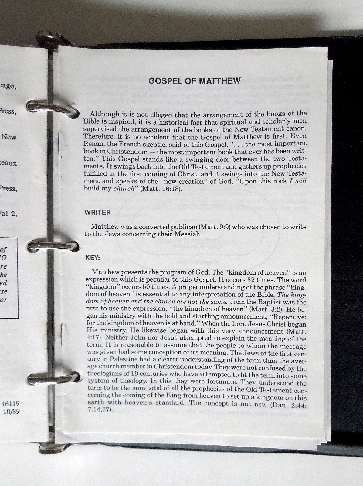 J. Vernon McGee’s Notes on the Holy Bible (partially complete, w/binder)