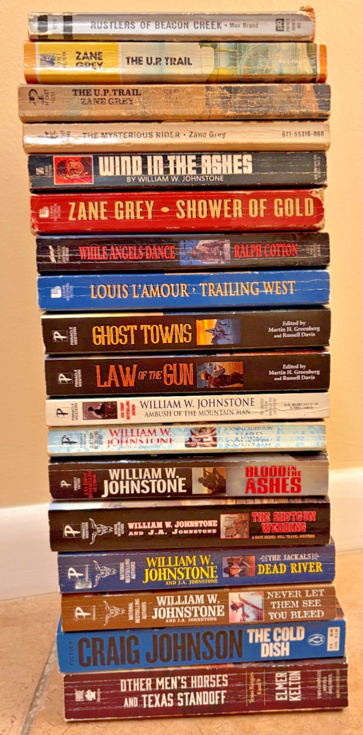 Lot of 17 Western Action Books ~ Johnstone + Zane Grey + L’Amoure + Max Brand ++