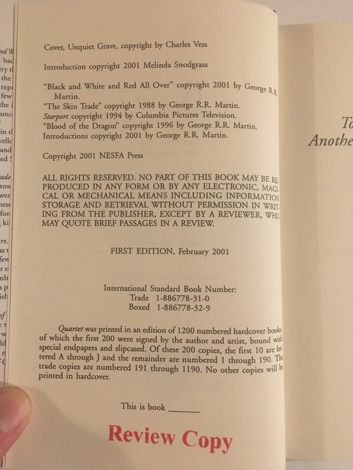 (Review Copy) Quartet by George R. R. Martin, NESFA Press 2001, HC DJ
