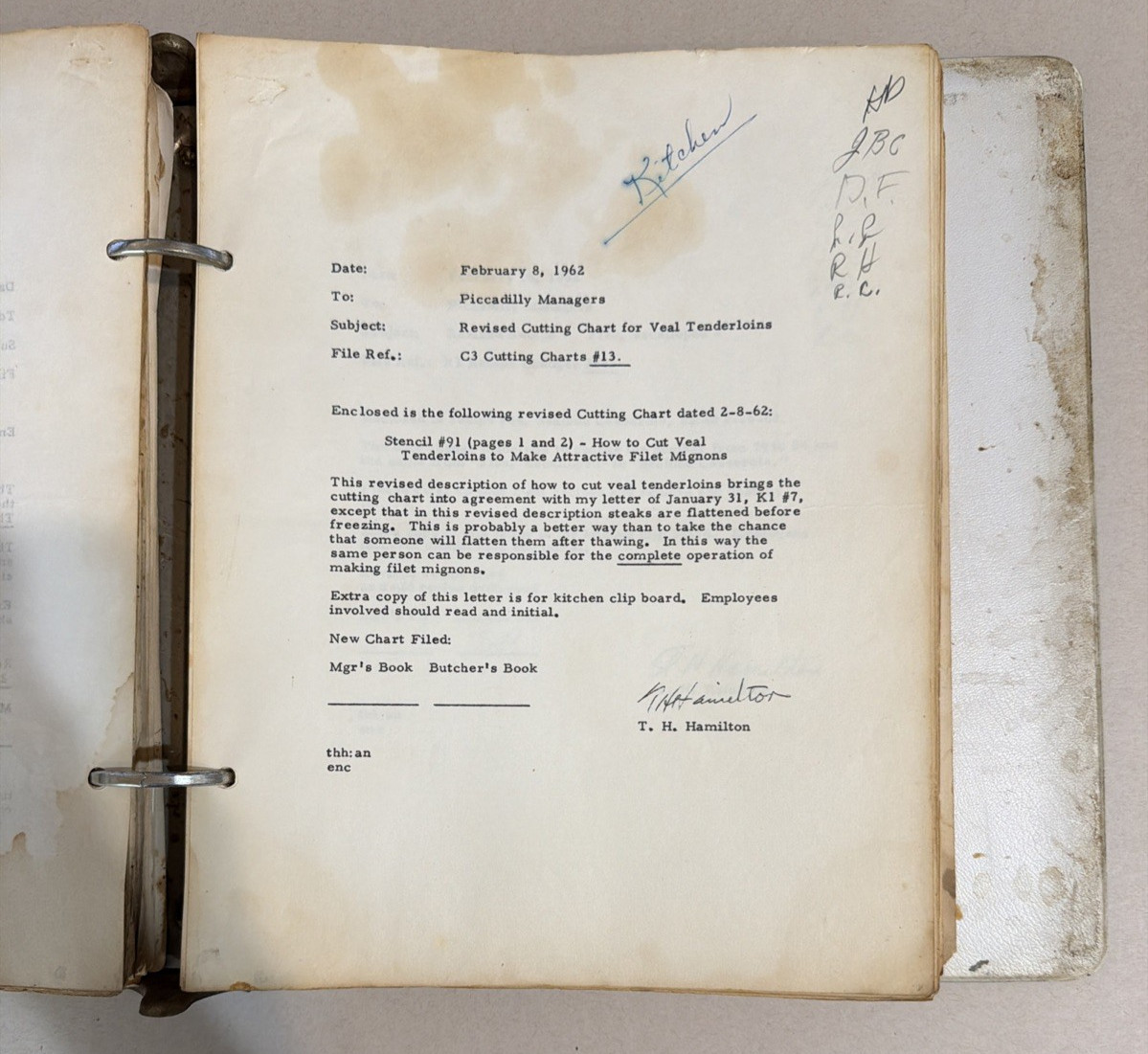 1960s Piccadilly Cafeteria Managers Correspondence from Owner T. H. Hamilton