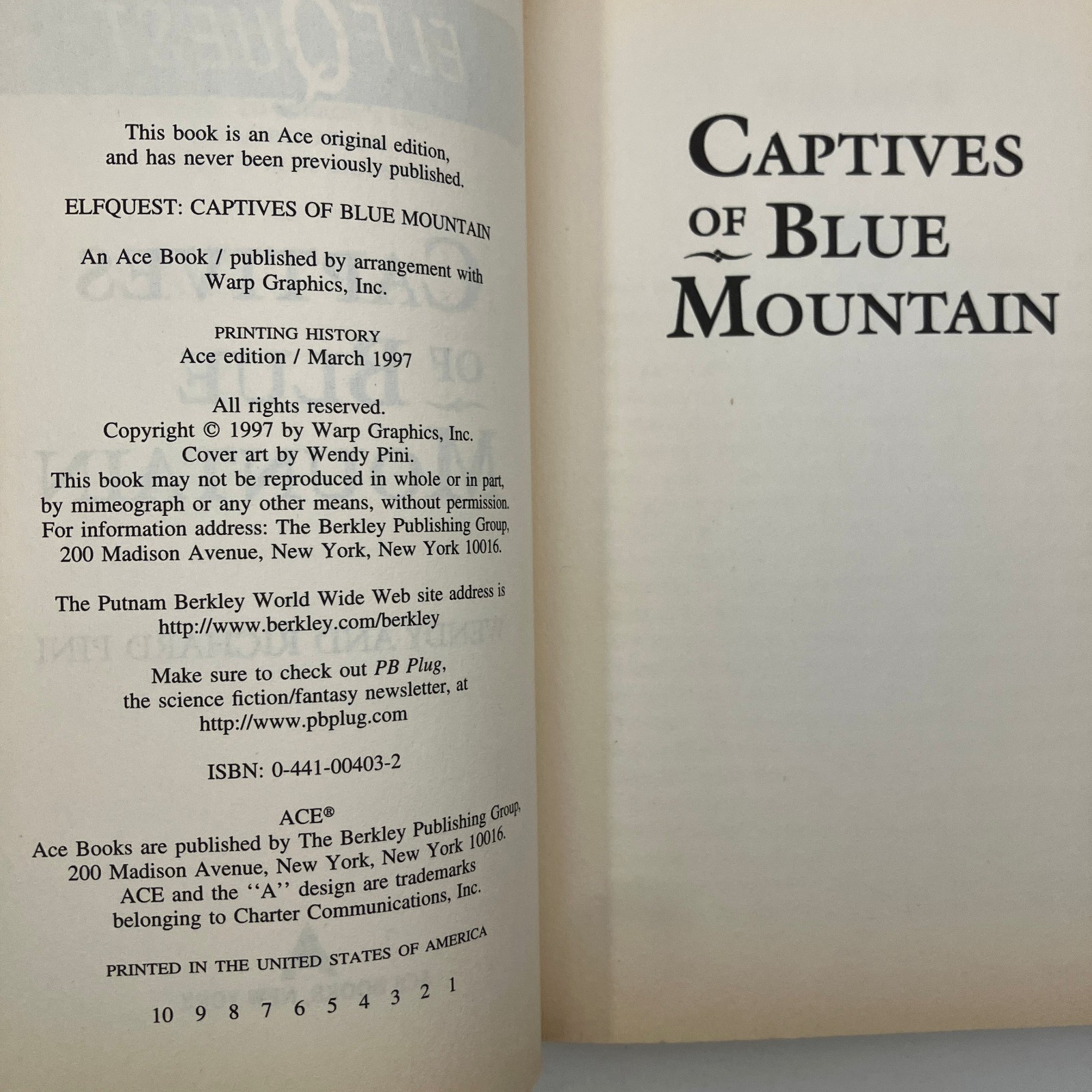 ElfQuest Captives of Blue Mountain by Wendy & Richard Pini Ace 1st Ed 1997 PB