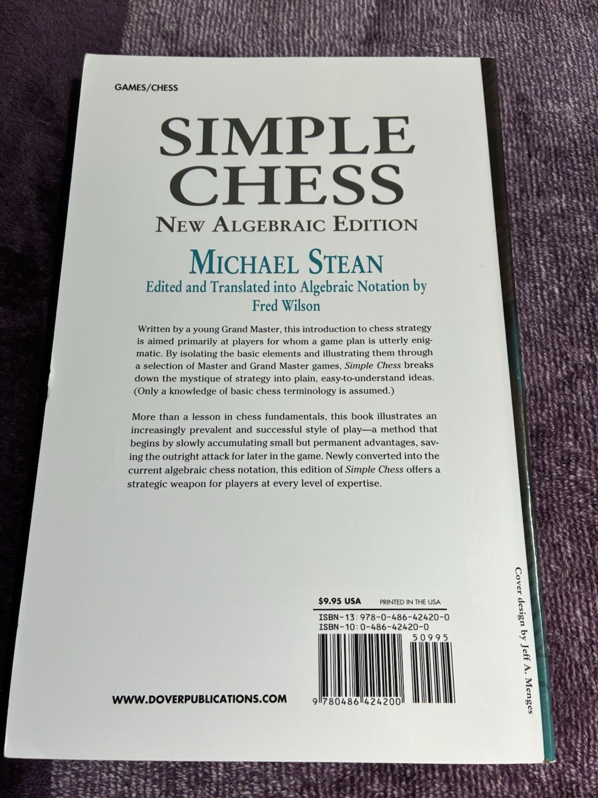 Simple Chess Paperback Book. New Algebraic Edition By Michael Stean 2002.