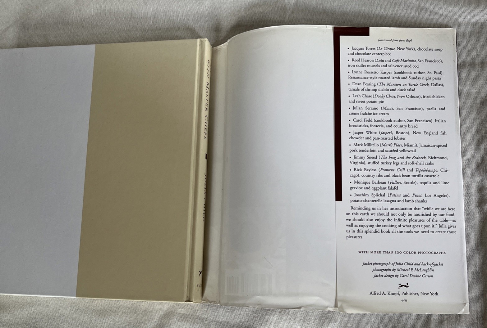Julia Child’s Cookbook “In Julia’s Kitchen With Master Chefs”, 1995, 302 Pages