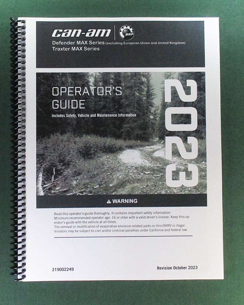 2023 Can-Am Defender Max HD9 Owner’s Manual: 252 Pages & Protective Covers
