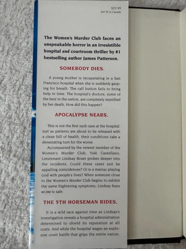 James Patterson, 2nd Chance; 5th Horseman; Alert; Sunday’s at Tiffany’s