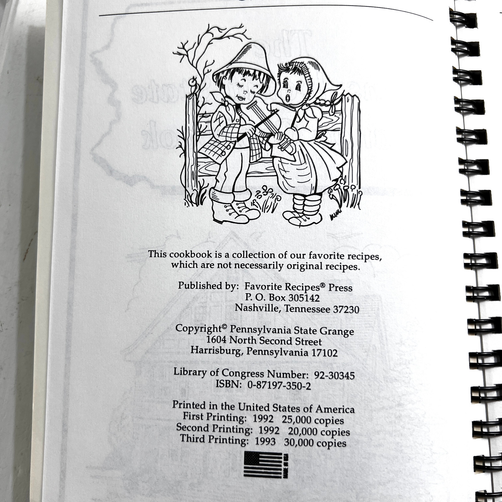 The Pennsylvania State Grange Cookbook 1993 Spiral Bound 432 Pages
