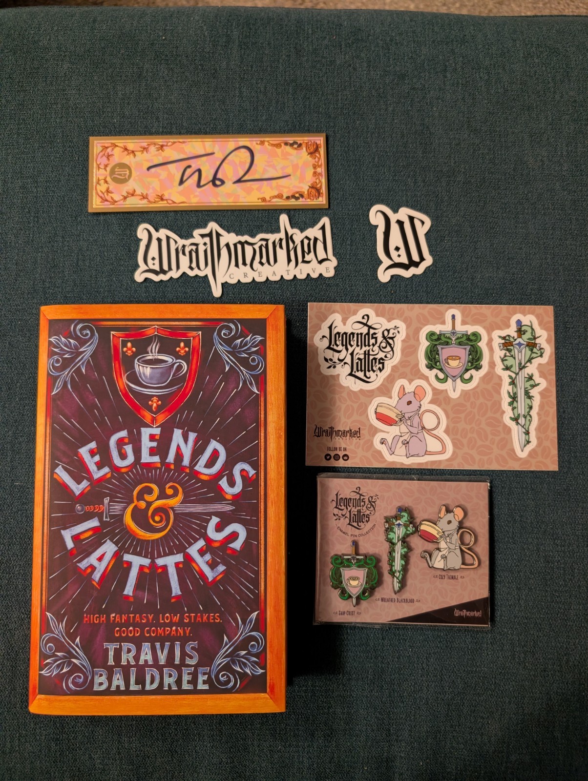 Legends & Lattes Set – Book, Signed Bookmark, Pin Set, Stickers