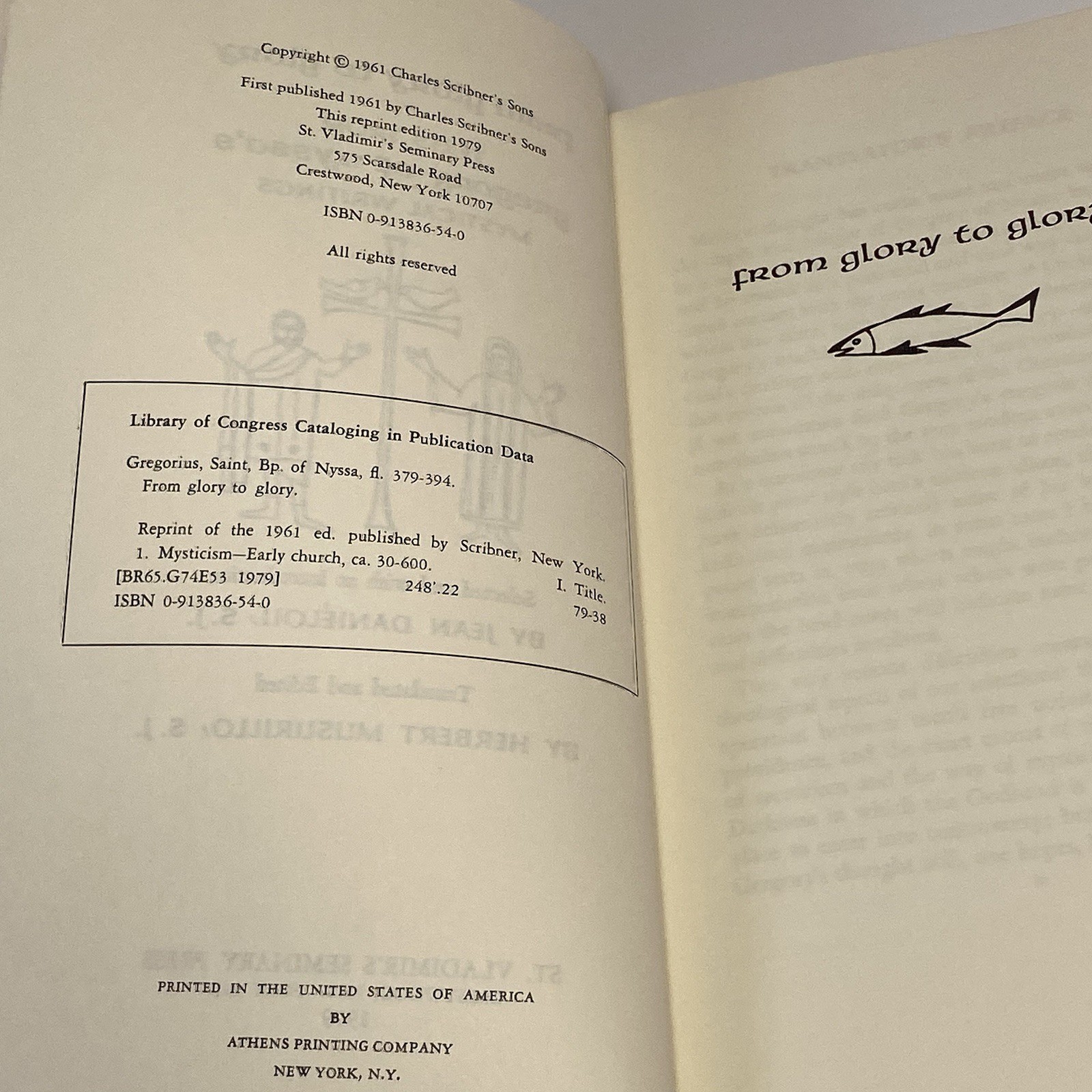 From Glory to Glory : Texts from Gregory of Nyssa’s Mystical Writings by Jean…