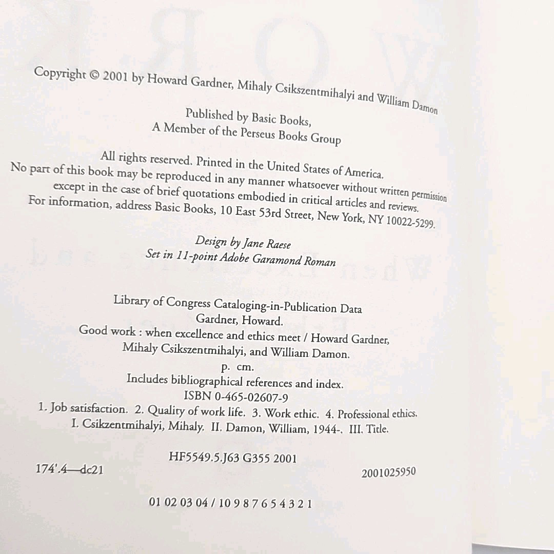Good Work by Howard Gardner, Mihaly Csikszentmihalyi, William Damon 1ST ED Book