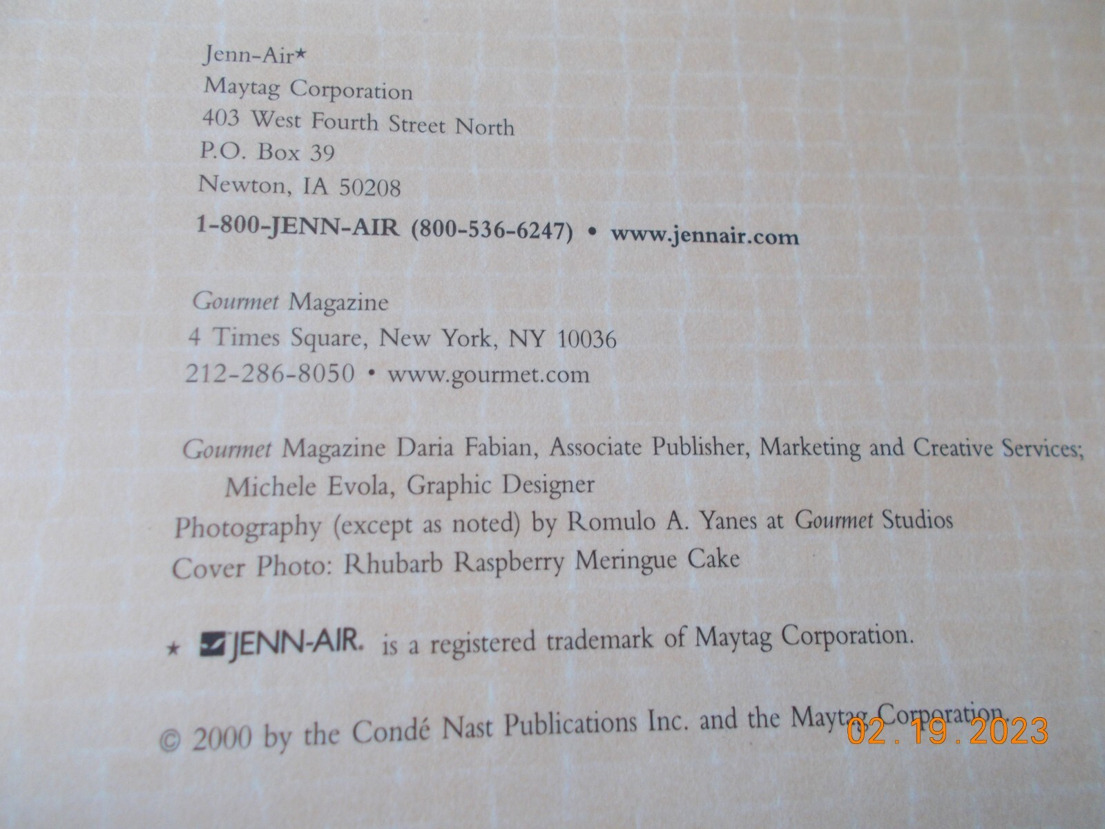 The Jenn-Air Cookbook – Recipes, Tips, Techniques, Maytag, 36 Pages, 2000