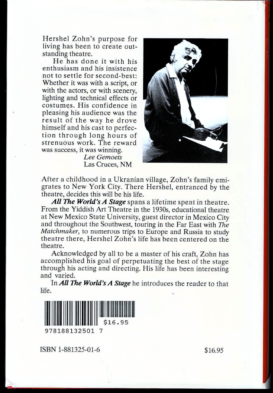 All the World’s a Stage: Memoirs by Hershel Zohn – First Printing