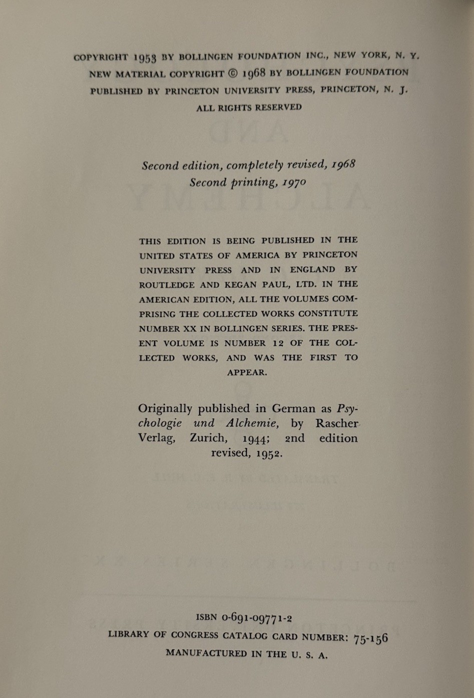 C. G. Jung • Psychology And Alchemy • Volume 12 of the Collected Works • 2nd Ed