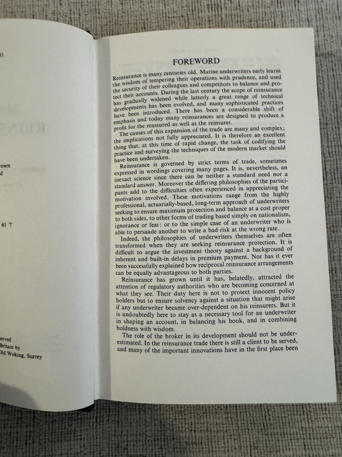Marine Reinsurance 1981 1st Ed Robert Brown Peter Reed Hardcover Insurance