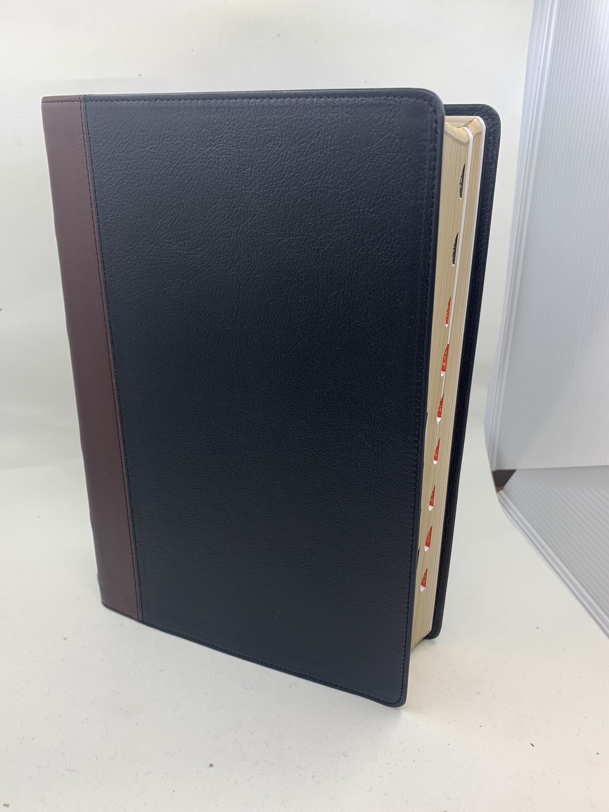 KJV Large Print Study Bible Two-Tone Black/Burgundy Full Grain Leather INDEX 11P