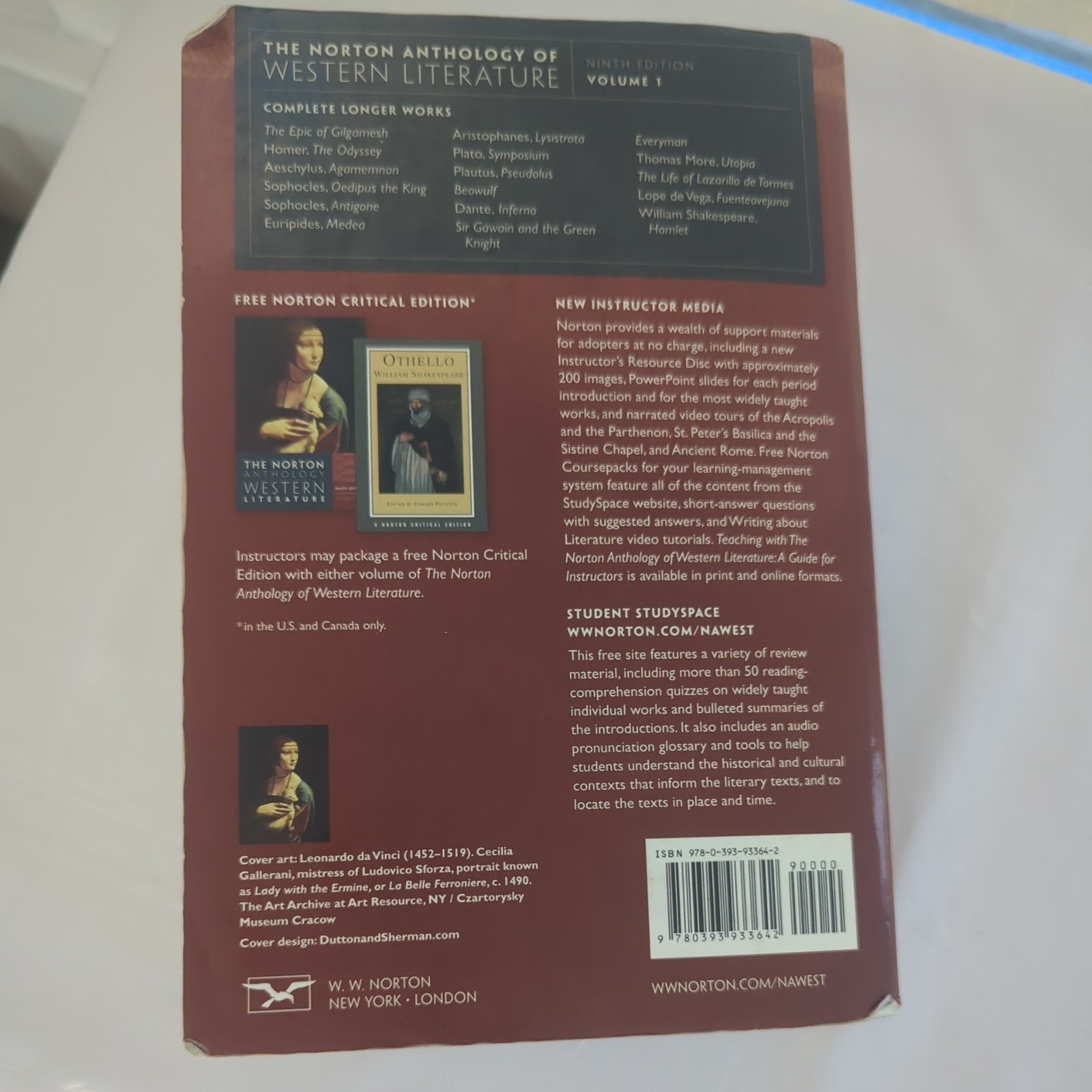 Norton Anthology of Western Literature 9th Edition, Vol. 1 – PB – FREE SHIPPING!