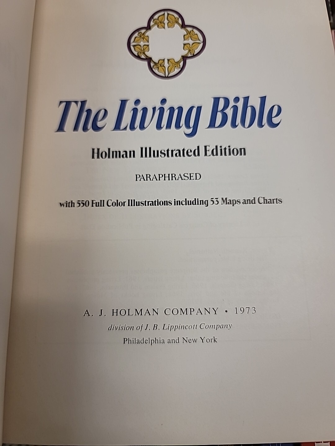 1973~The Living Bible w/Holman Illustrated Edition Paraphrased~ Hardcover~1226pg