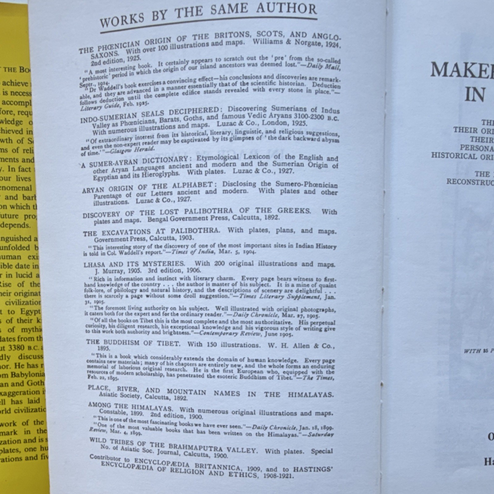 The Makers of Civilization in Race & History by L.A. Waddell, Hardcover, Omni C…