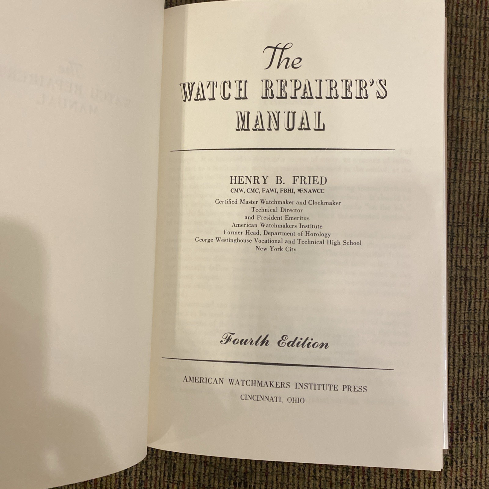 The Watch Repairer’s Manual- Like New!