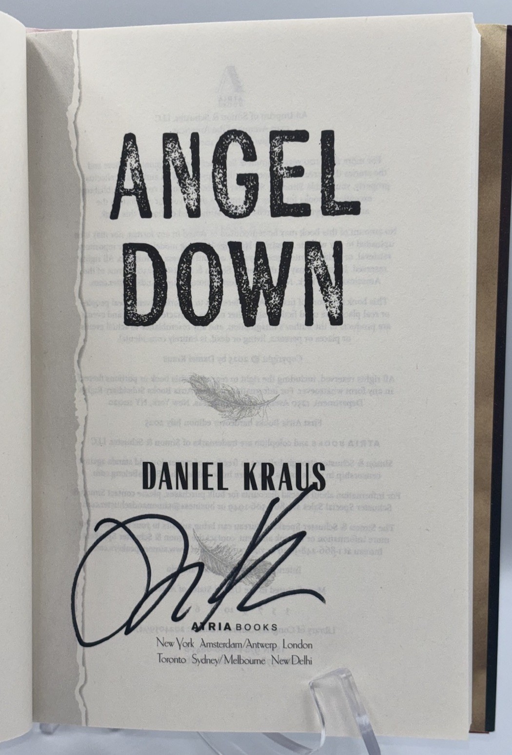 DANIEL KRAUS ANGEL DOWN SIGNED AUTOGRAPHED PULIZTER PRIZE HC 1ST ED / 3RD BOOK 3