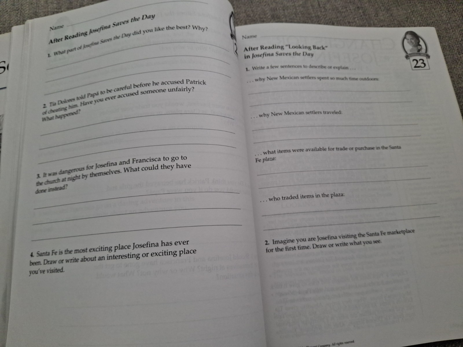 American Girls Collection Josefina Teacher’s Guide w/ Map -1 Page Has Writing