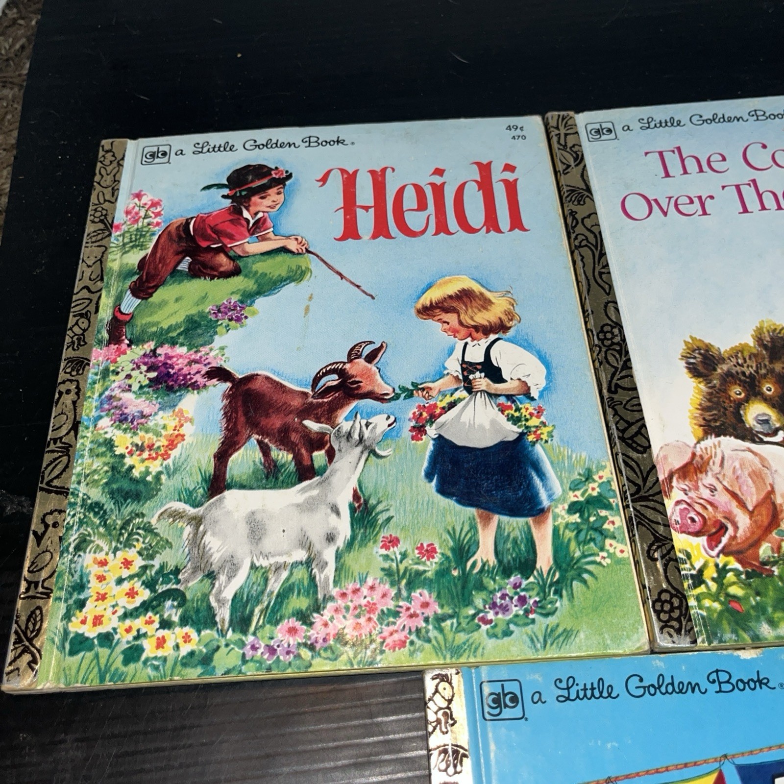 Lot of 3 Little Golden Books Mixed Lot Vintage Boats, Heidi, & The Cow Went Over