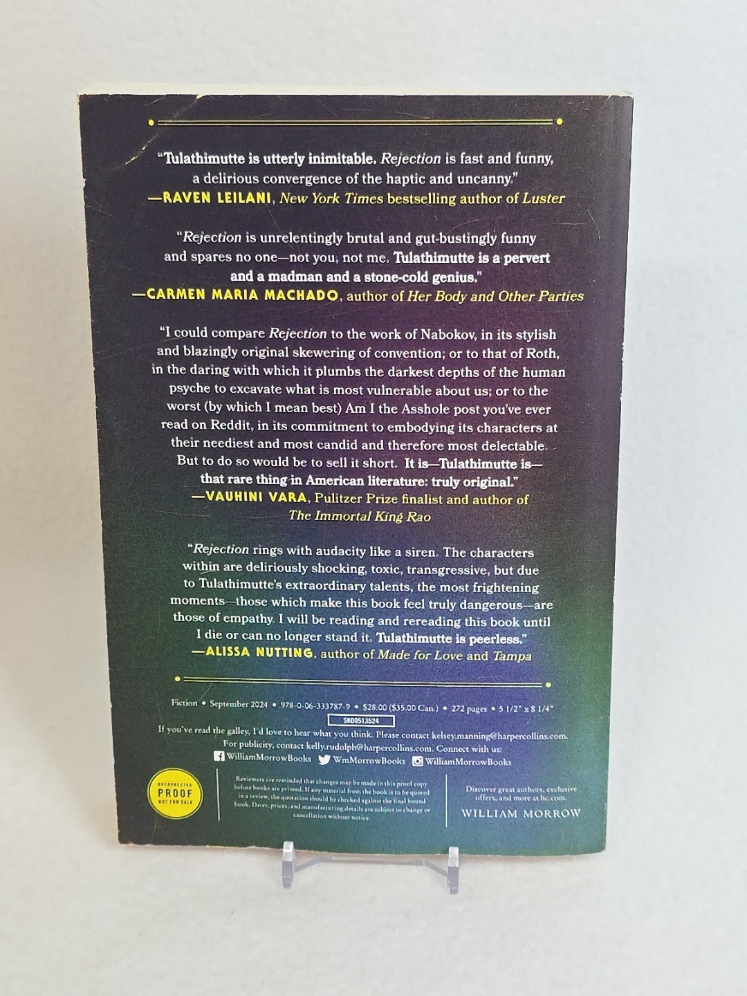 🟥 Tony Tulathimutte Rejection Uncorrected ARC 1st Edition Paperback 2024