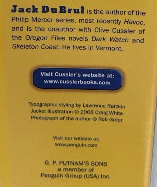 Signed x2 Plague Ship Clive Cussler Jack DuBrul 2008 HCDJ Putnam Books Very Good