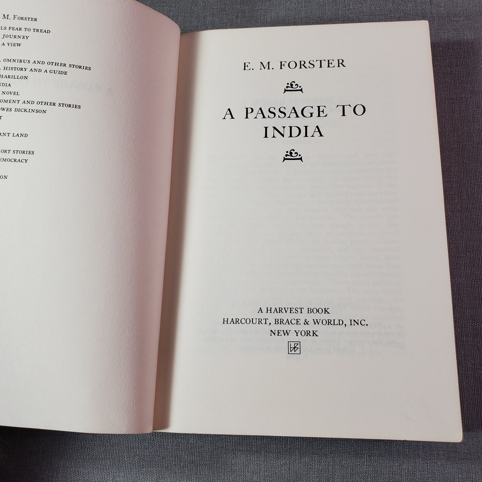 A Passage to India E. M. Forster 1952 Paperback Fiction Harcourt