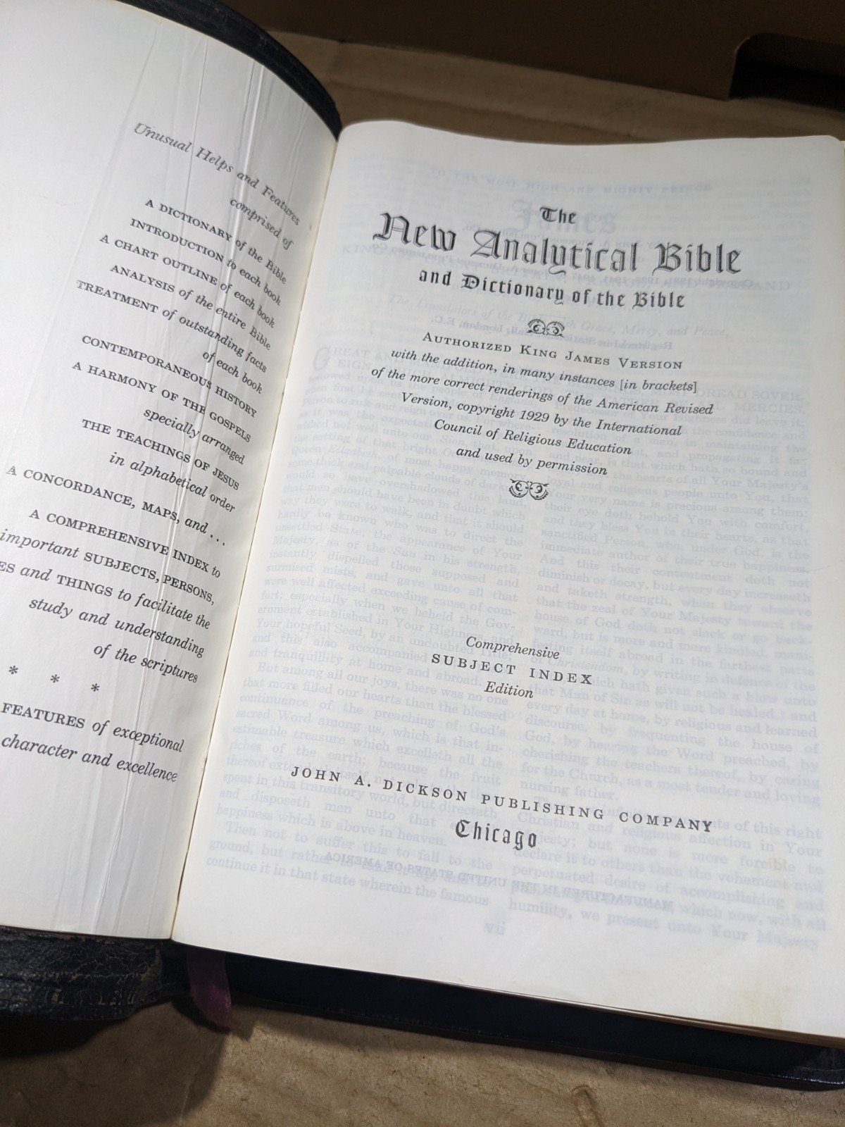 Holy Bible New Analytical Indexed Edition Dictionary Concordance Dickson 1950