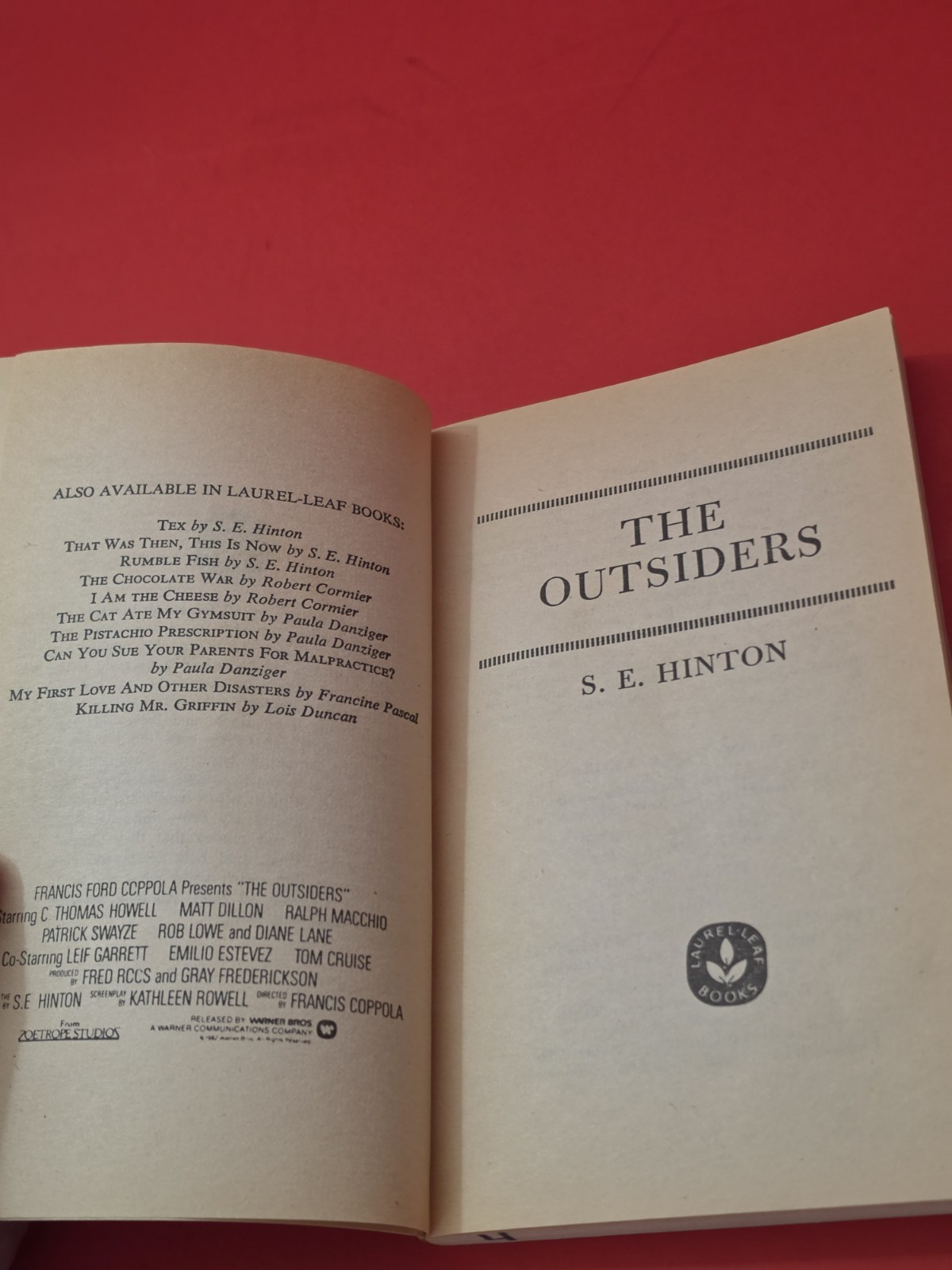 Nice Copy – The Outsiders S.E Hinton Movie Tie-In 1982 Laurel Leaf PB – Coppola