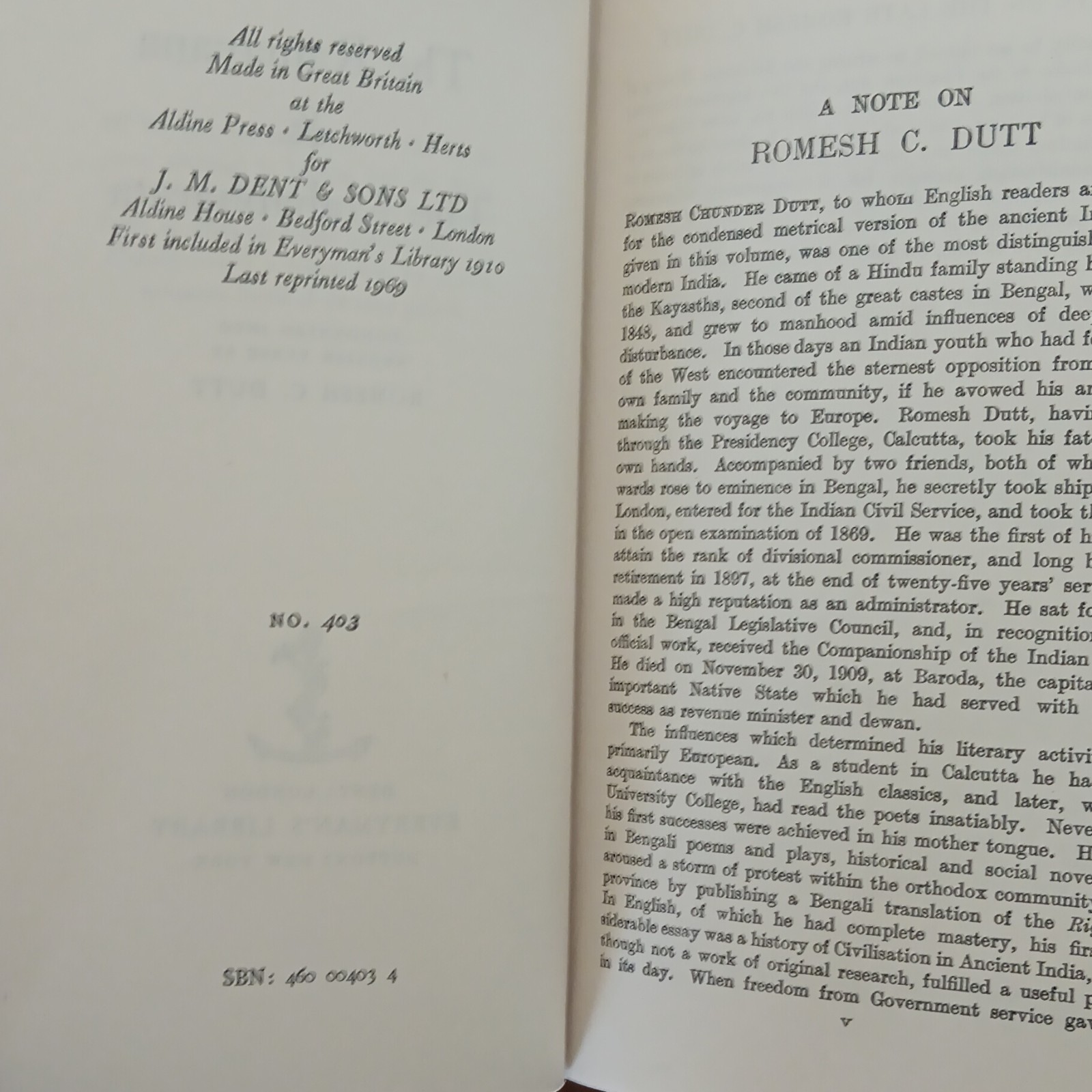 Romesh C. Dutt The Ramayana and the Mahabharata (HC, 1969) DJ Flaxman