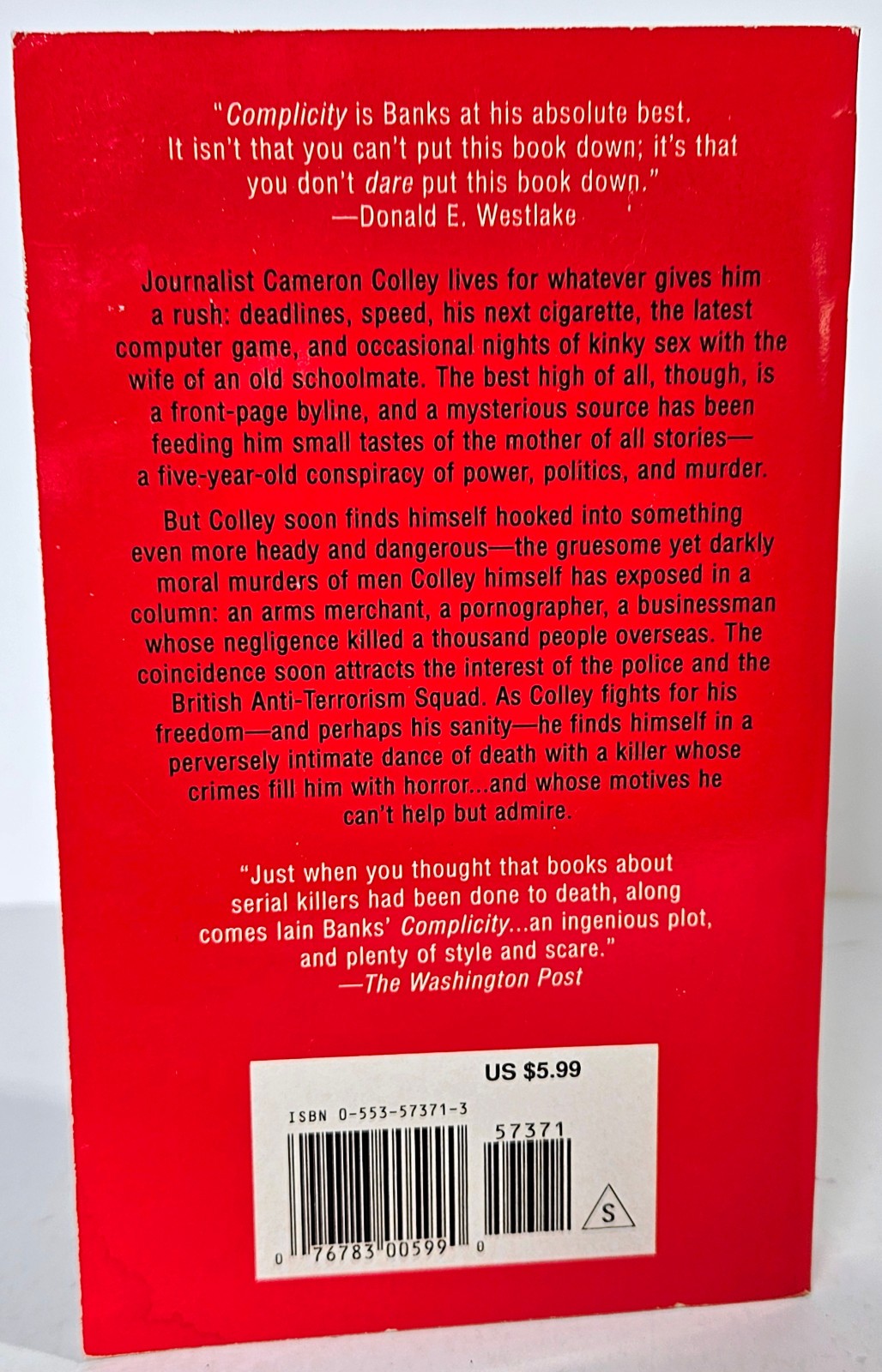 COMPLICITY by Iain Banks, First Bantam Edition 1996 LIKE NEW