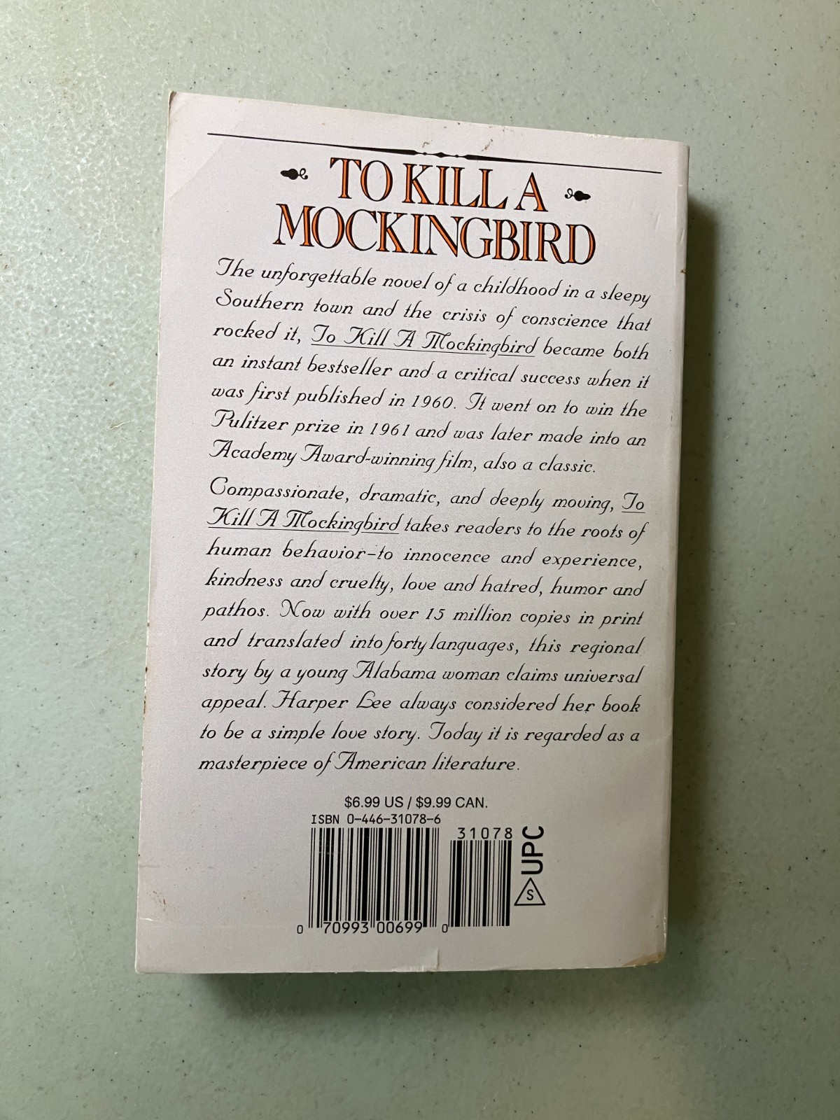 To Kill A Mockingbird, Harper Lee 1982 Warner Paperback