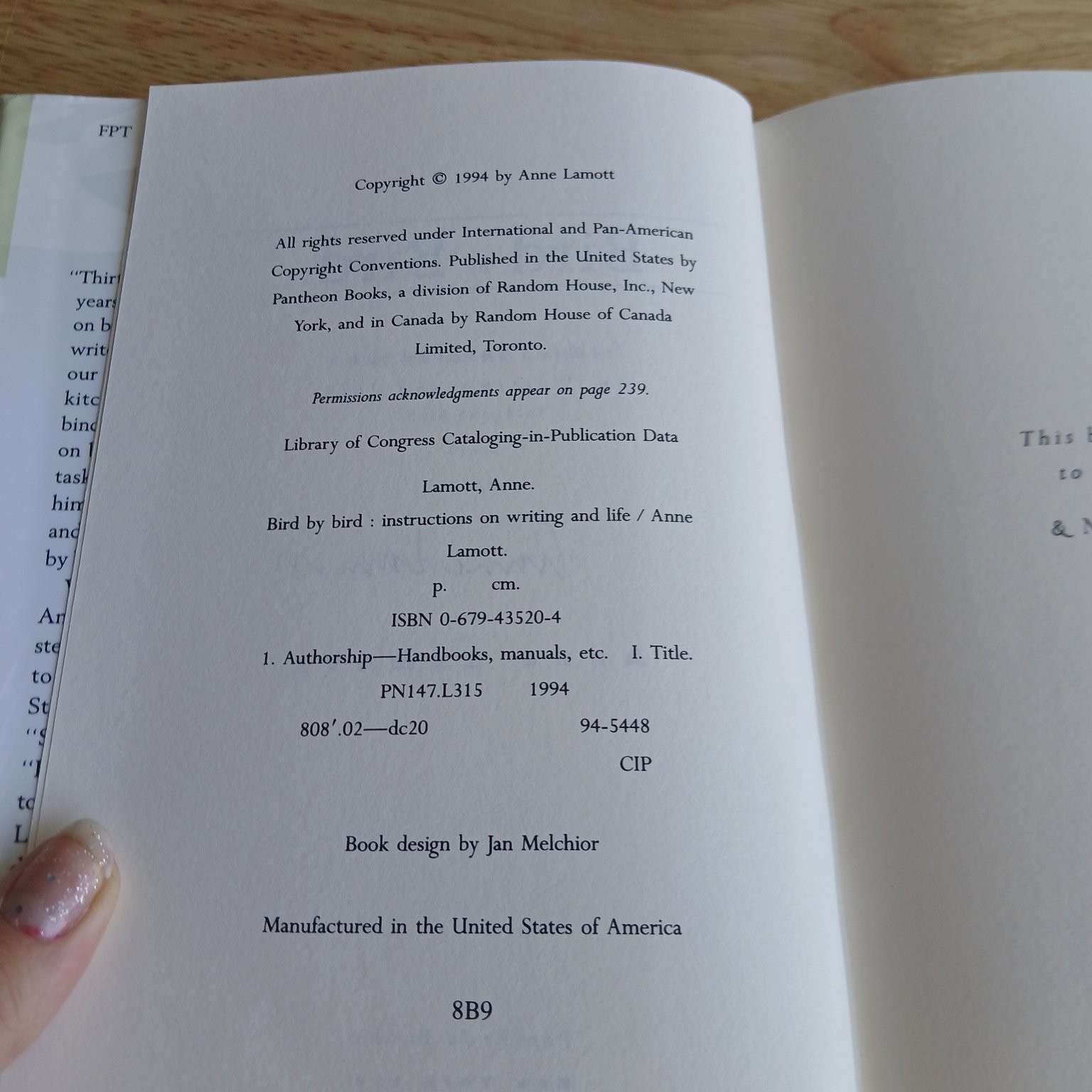 Bird by Bird Anne Lamott 1994 Signed First Edition Writing Guide Pantheon