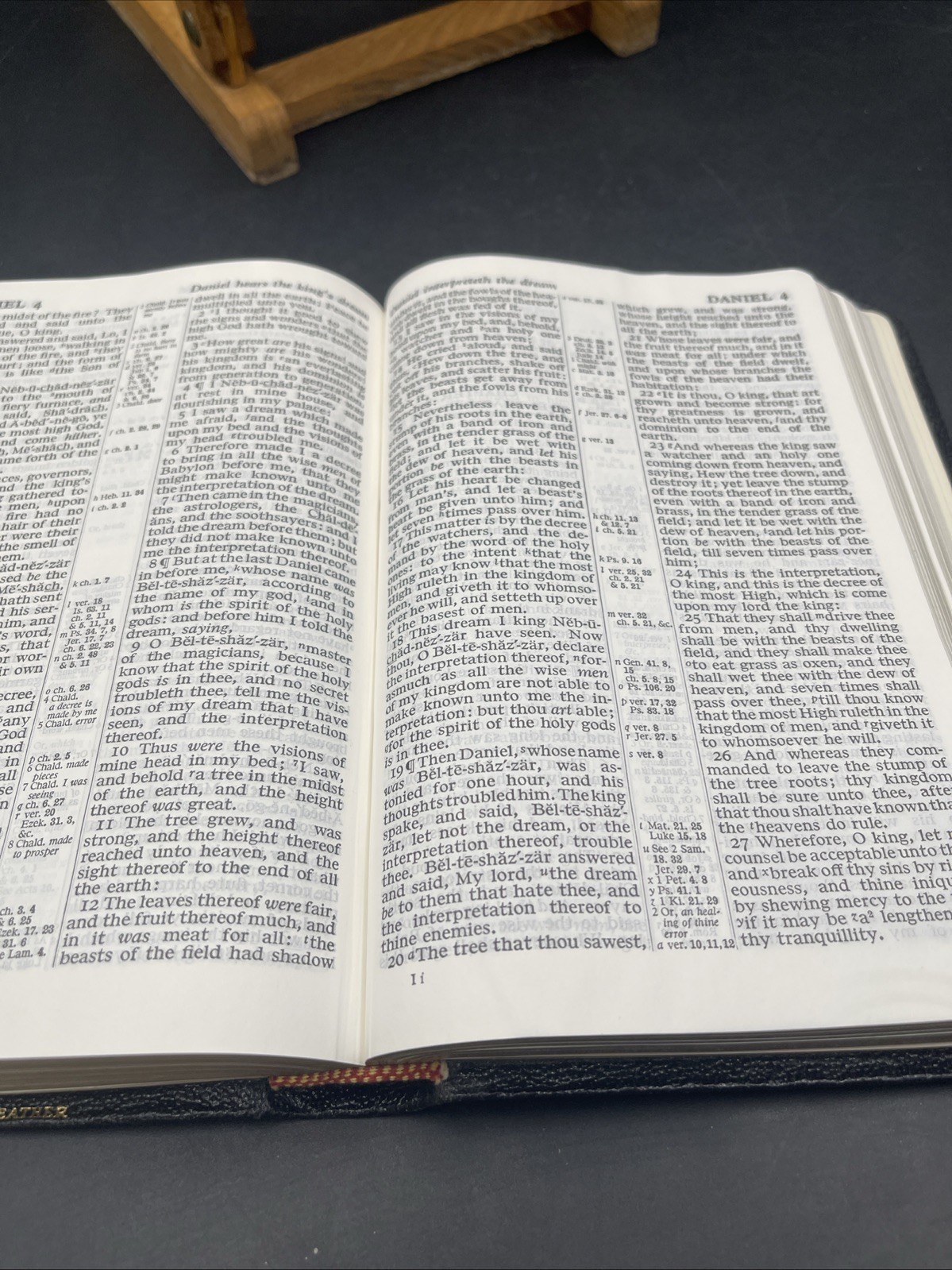 Vtg French Morocco Leather bound King James HOLY BIBLE Concordance Red Letter