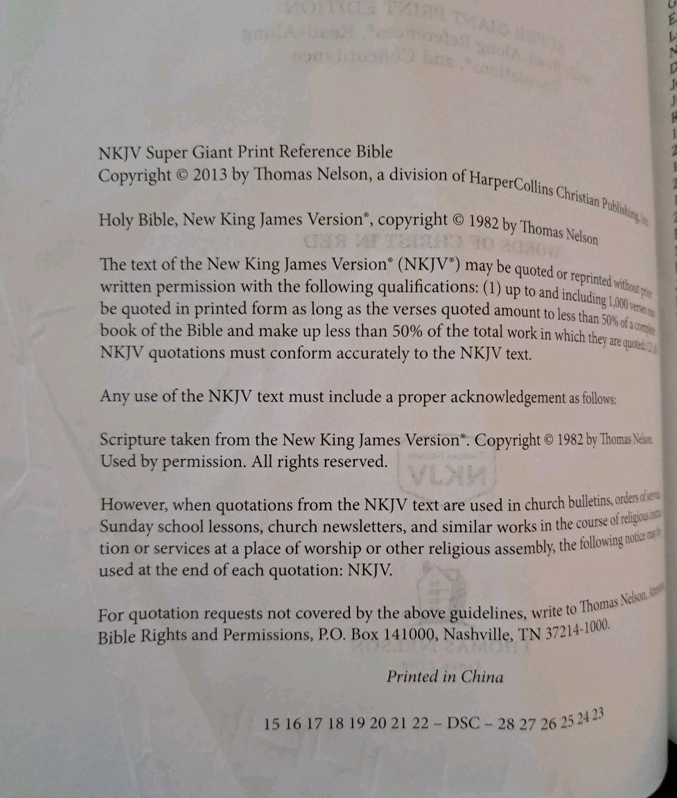 Super Giant Print Bible-NKJV – Imitation Leather, Nelson – NO BOX, GOOD Cond