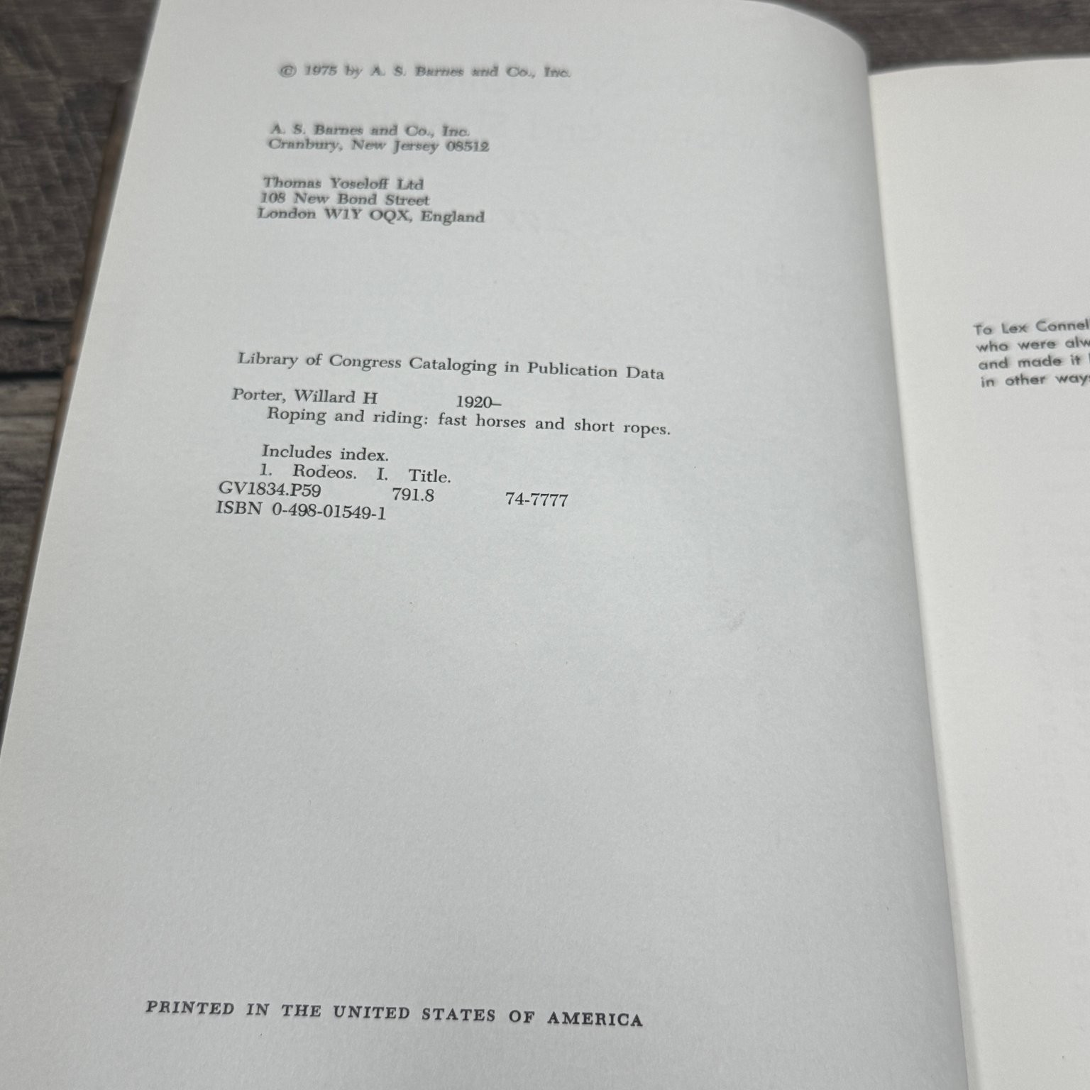 Roping and Riding Porter 1975 First Edition Rodeo Cowboy Western A.S. Barnes